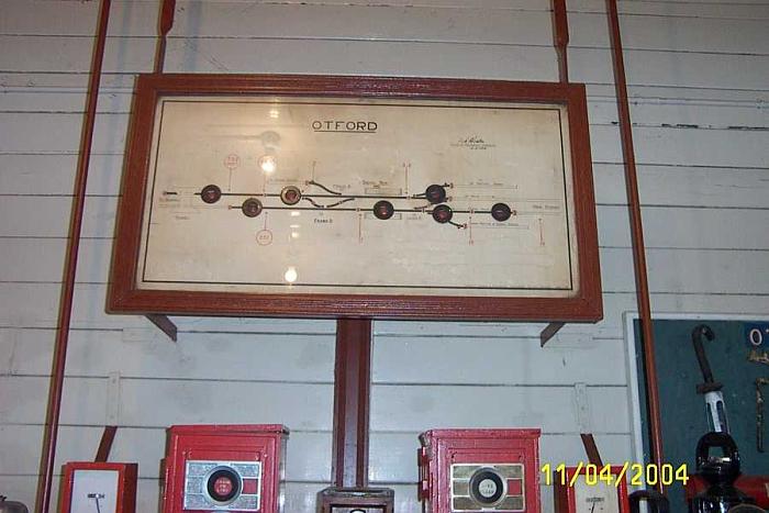 
The signal diagram and safeworking instruments inside the preserved
signal box now at Albion Park.
