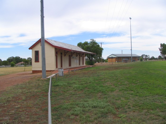 A side on shot of the station building relocated to a nearby sports ground.