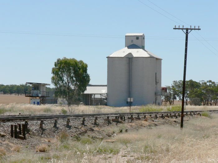 The view looking west across the line to the silos.