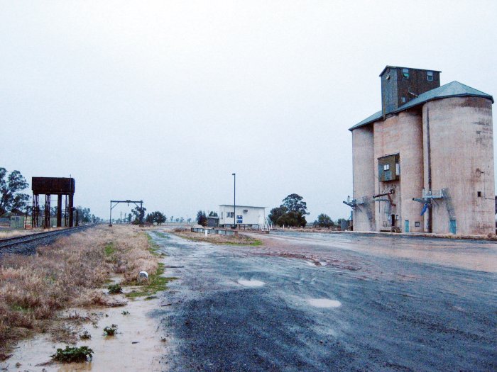 The view looking north showing the water tank, gantry crane and silos.