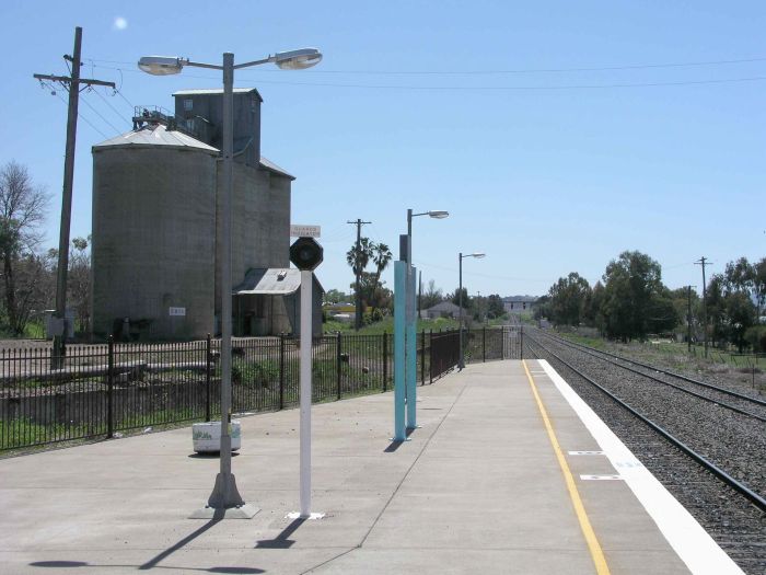 
The down end of the station with the nearby silos.
