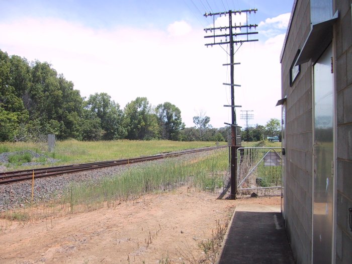 The view looking south from the safeworking hut showing the junction at the southern end of the passing loop.