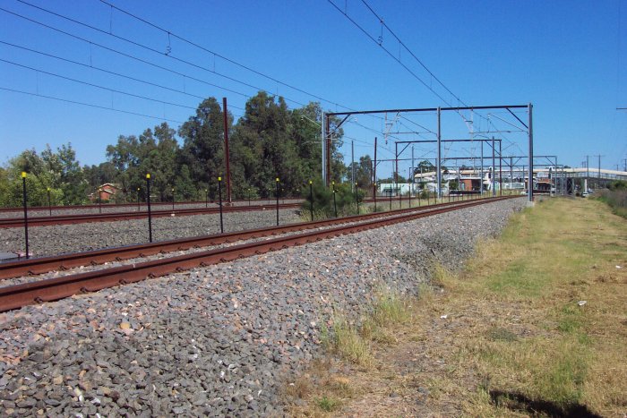 The view looking west towards the station from near the M7 overbridge.