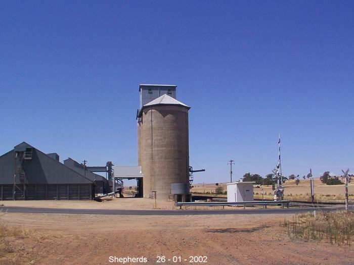 
The silo and level crossing at Shepherds, looking the up direction.
