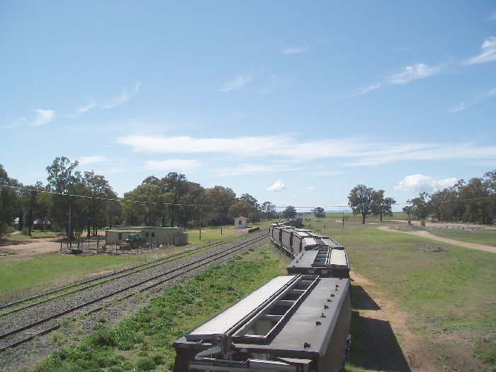 A view looking east from the silo loading platform over the yard towards the station.