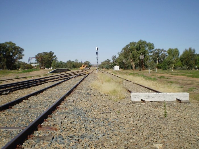 The view looking east from the western end of the yard. The station is visible in the distance.