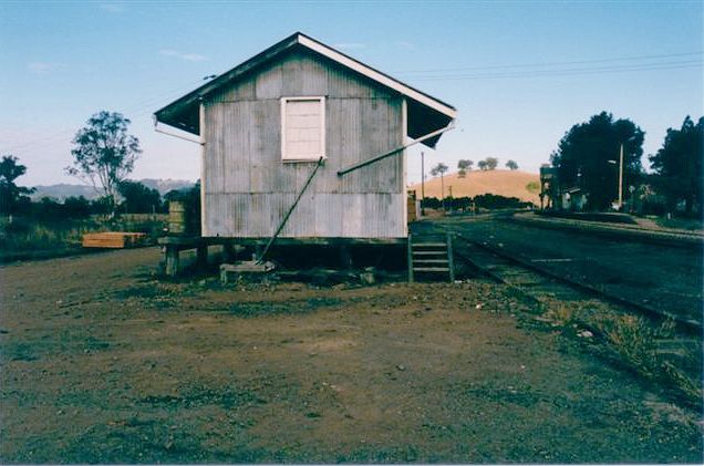 
The goods shed, looking south.  The station is on the right.
