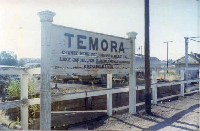 
The decaying nameboard on the platform, showing the destinations available
from Temora.
