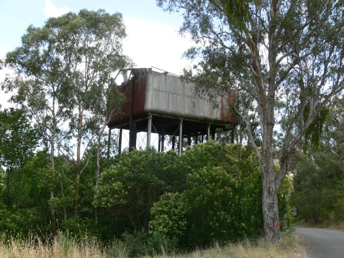 A nearby elevated water tank.