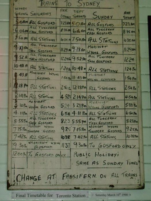 The hand-written timetable for the final day's services.