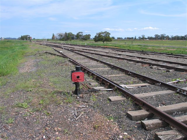 A derail and indicator at the southern end of the yard.