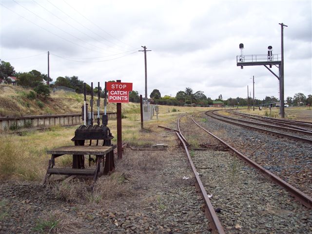 
The view looking through the yard towards the station.  The main line
is second from the right.
