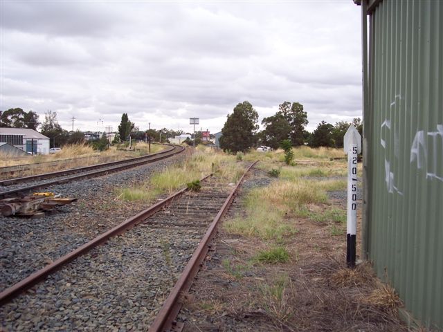 
The view looking up the line, with the main line on the left and
the remains of the Tumbarumba line on the right.
