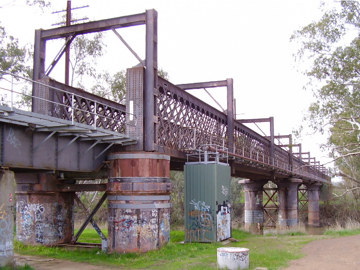 The eastern side of the Murrumbidgee River Bridge taken from the southern bank of the river looking towards Sydney.
