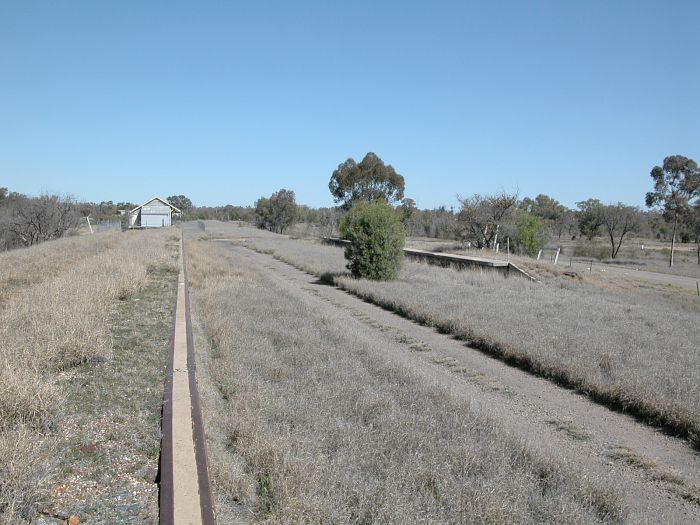 
The view looking along the goods bank towards the remains of the station.
The goods shed and the terminus are in the distance.
