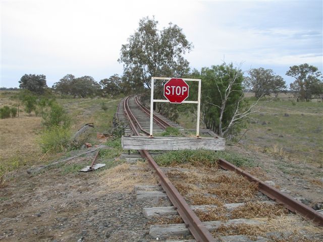 The stop block which marks the end fo the line.  The final 4km to Walgett is no longer in use.