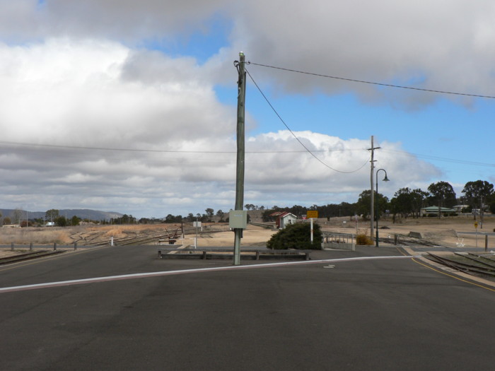 The view looking south across the state border, marked on the platform.