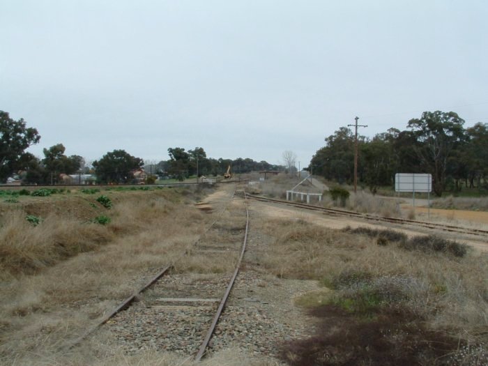 The view looking south where the grain sidings merge and then join the main line.