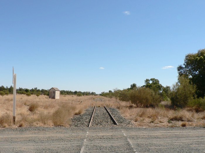 The view looking northh. On the left is the cart weighbridge hut. Beyond this were a loop siding and loading bank on the left, with the station opposite.
