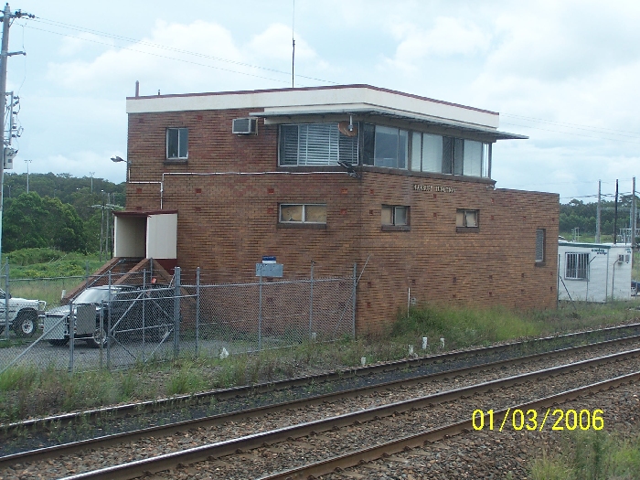 An outside view of Hanbury Junction Signal Box.