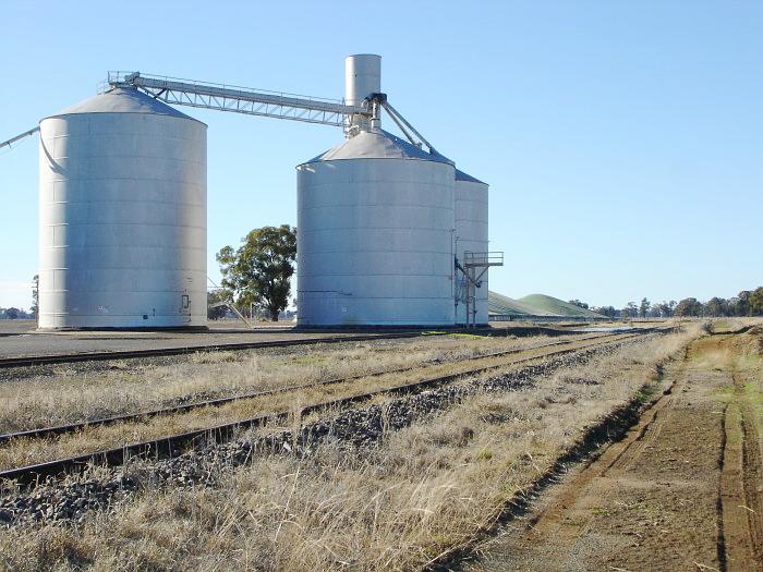 A closer view of the large silos.