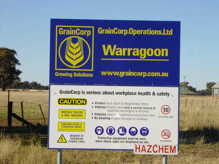 The sign outside the entrance to the GrainCorp silo.