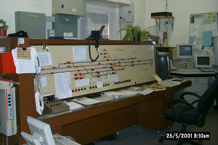 The signaller's control desk at Waterfall.