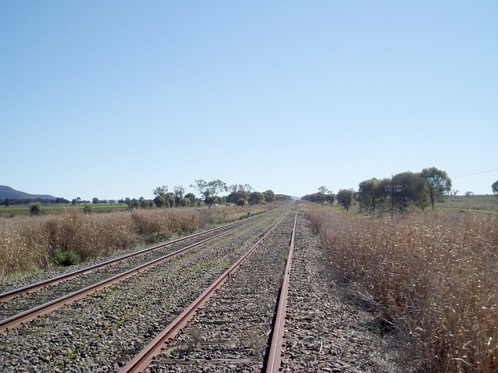 The loop at Watermark has been disconnected from the Main Line. This is the view looking down the line towards Curlewis.