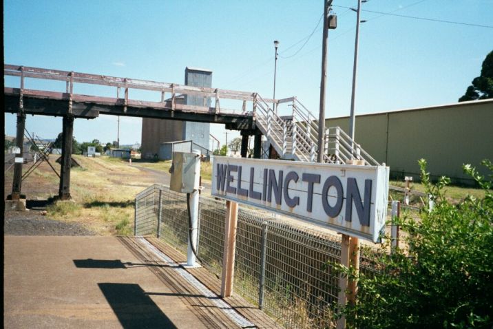 
The platform sign and footbridge.
