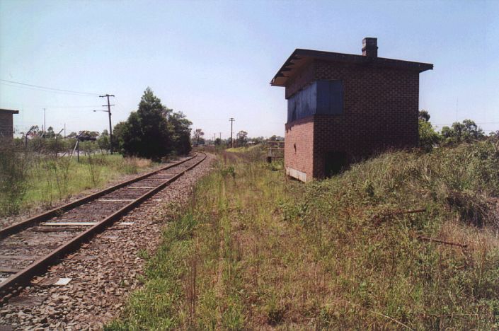 
The signal box about 100m to the east of Weston Station.  This controlled 
the branch to Pelaw Main and the sidings to nearby Hebburn No 1 Colliery.
Just visible in the grass is the remains of the line which branched off
to Pelaw Main and the Richmond Vale Railway system.
