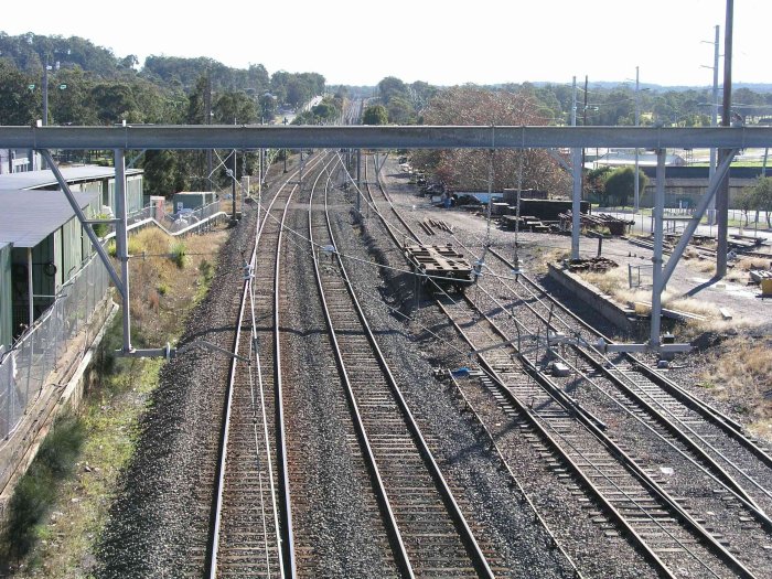 The view looking north from the road bridge just to the north of the station. Visible on the right is the loadng platform on the former stock siding.