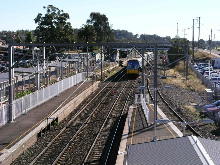 The view  looking north as a southbound service approaches the station.