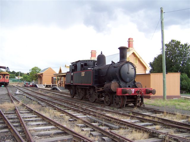 
Restored steam locomotive 1307 sits in the yard at Yass.

