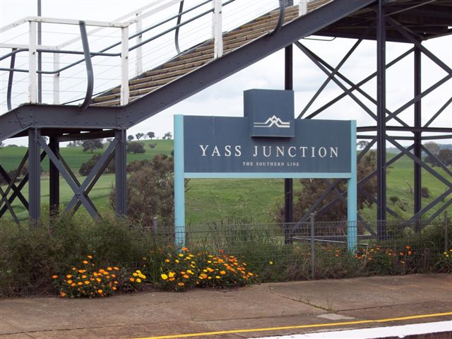 
The modern station name board, on the up platform.
