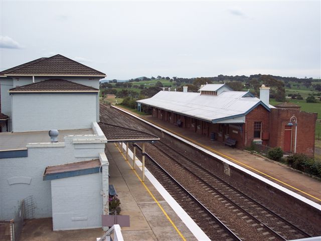 
The view from the overhead footbridge looking south towards platform 1.

