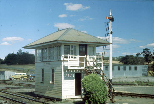 Yass Junction Signal Box in happier times showing the signal from the Yass Tramway to the goods siding which was pulled by lever 12.